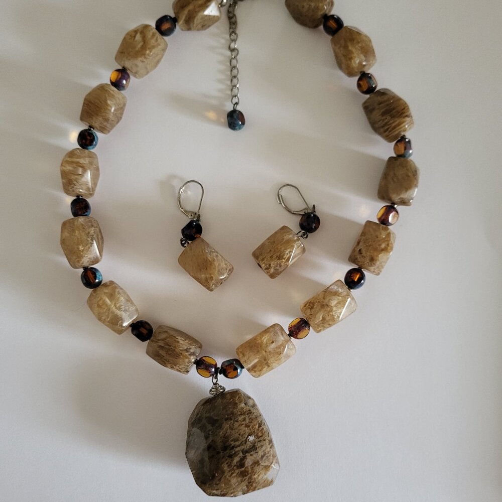 Chalcedony Classic Gemstone Necklace & Earrings